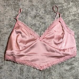Love Tree Pink Satin Camisole with Lace Trim size M {366}